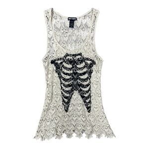 Hot Topic Lace Skeleton Ribcage Tank Top Cream Black Goth Grunge Alt Large